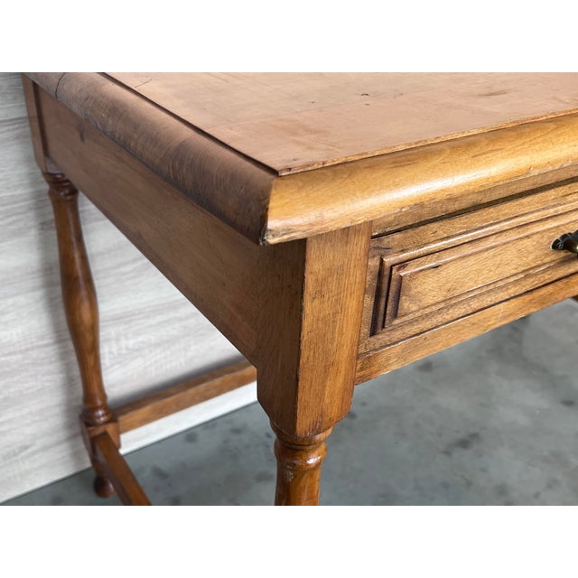Wood Pair of Early 20th Spanish Mobila Country Farm Desk With Two Drawers For Sale - Image 7 of 9