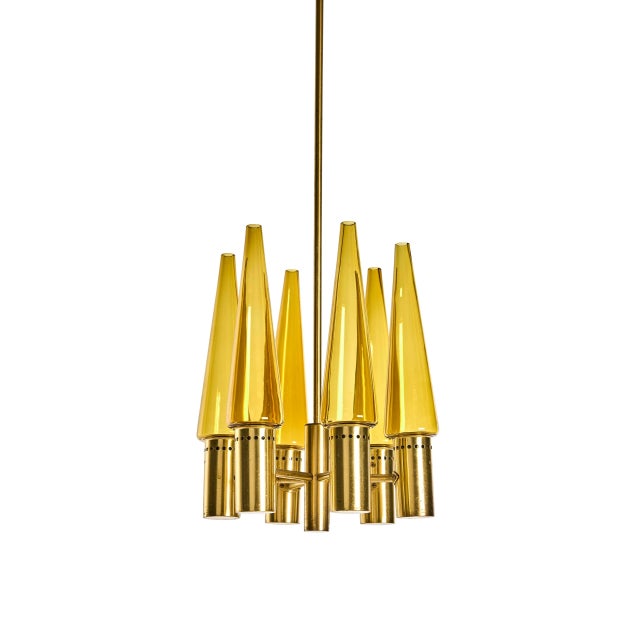 Ceiling Lamp in Brass and Amber Colored Glass by Hans-Agne Jakobsson for Hans-Agne Jakobsson Ab Markaryd, 1950s For Sale - Image 5 of 5