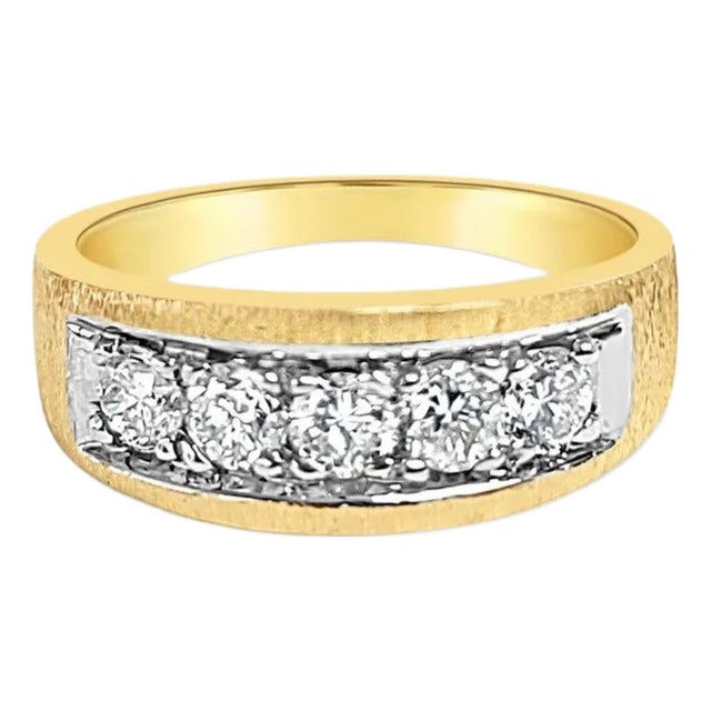 Diamond Band with Brushed Satin Finish 1.00cttw 14k Two-Toned Gold, Size 5 For Sale