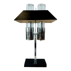 Mid 20th Century Attributed to Raymor Chrome Black Metal Original Glass Cylinder Rectangular Shade Lamp