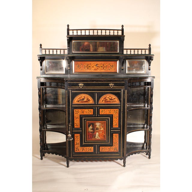 Traditional Aesthetic Movement Black Lacquer and Painted Cabinet For Sale - Image 3 of 15