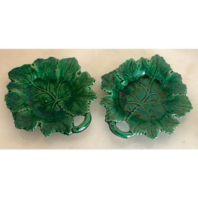 Portugese Majolica Leaf Dishes- Set of 2 For Sale - Image 4 of 9
