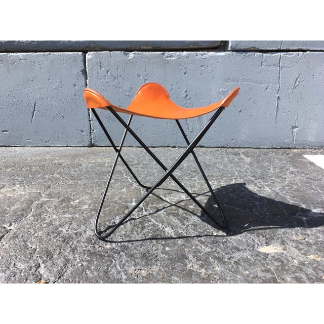 Mid-Century Modern Early 21st Century Black Iron & Cognac Saddle Leather Stool For Sale - Image 3 of 13