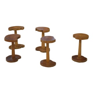Vintage Brutalist Wooden Side Tables, 1960s, Set of 5 For Sale