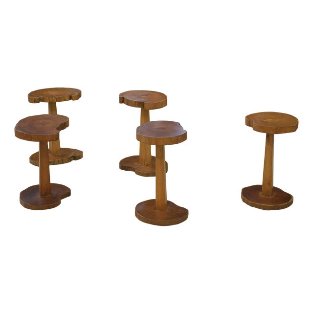Vintage Brutalist Wooden Side Tables, 1960s, Set of 5 For Sale