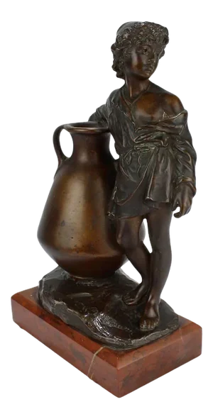 Antique German Bronze Sculpture of a Young Boy with Urn by Uhlmann