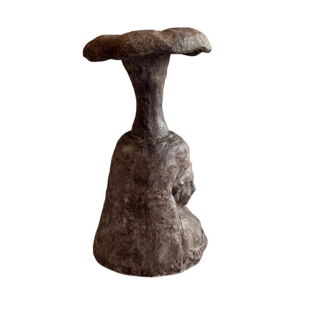 Striking vintage Italian ceramic candle holder featuring a sculptural female figure beneath an oversized organic, flower-...