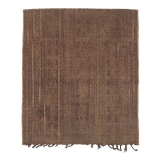 Vintage Tuareg Square Mat in Brown and Gold with Geometric Patterns- Rug & Kilim For Sale