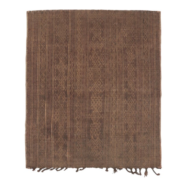 Vintage Tuareg Square Mat in Brown and Gold with Geometric Patterns- Rug & Kilim For Sale