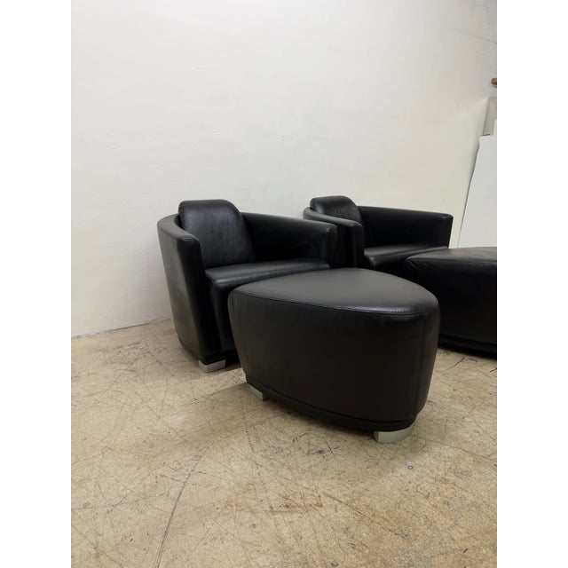 Enzo Luca Art Deco Revival Leather Lounge Chairs and Footrests, 1990s - A Pair For Sale - Image 16 of 18