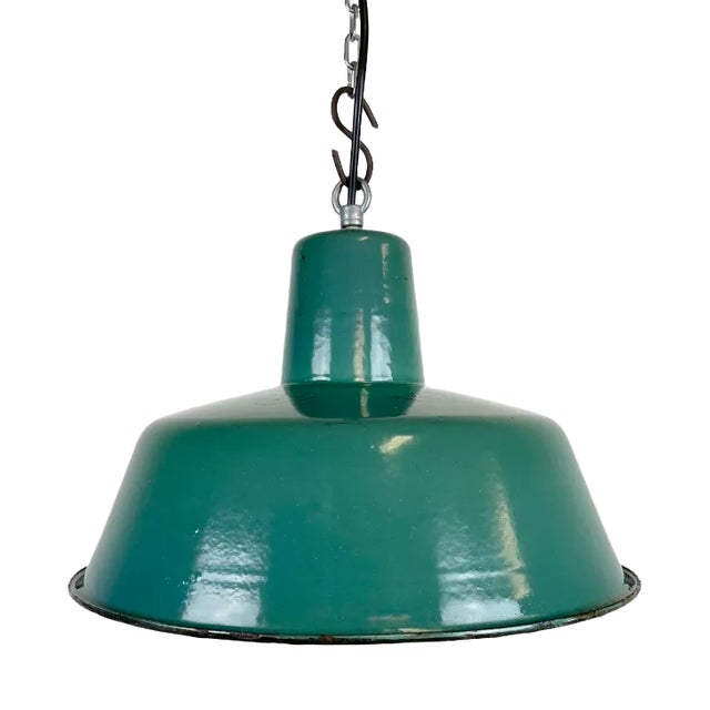 Industrial Green Enamel Pendant Lamp, 1960s For Sale