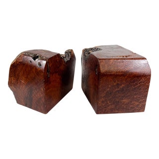 1960s Organic Natural Raw Edge Wood Bookends For Sale
