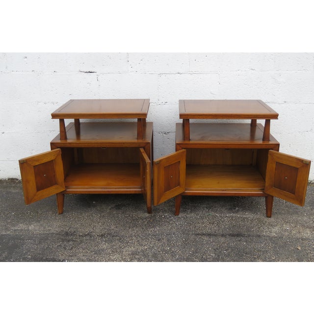 Wood Fancher Furniture Mid 20th Century Nightstands Side End Bedside Tables a Pair, Attributed For Sale - Image 7 of 17