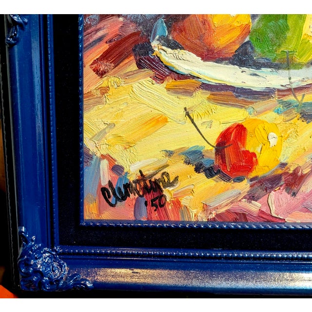 Mid-Century Modern 1950s Signed "Clementine Mid-Century Modern Impressionist Still Life Oil Paintings - A Pair For Sale - Image 3 of 13