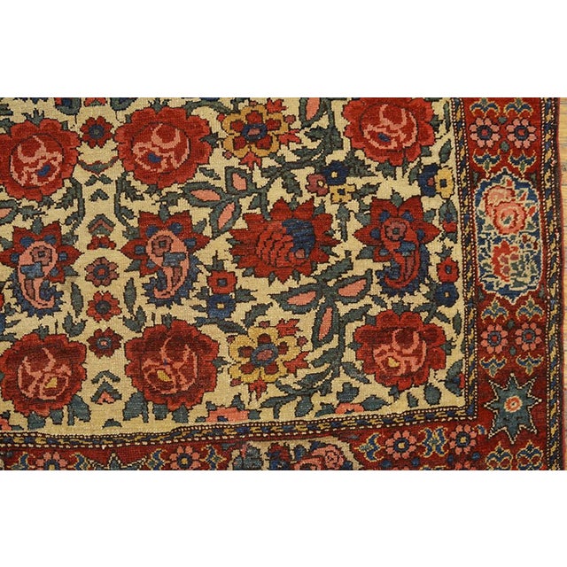 1930s Pair Ivory Red Floral Antique Persian Bakhtiari Rugs 4'5" X 6'7" Handknotted Wool Carpets For Sale - Image 4 of 5