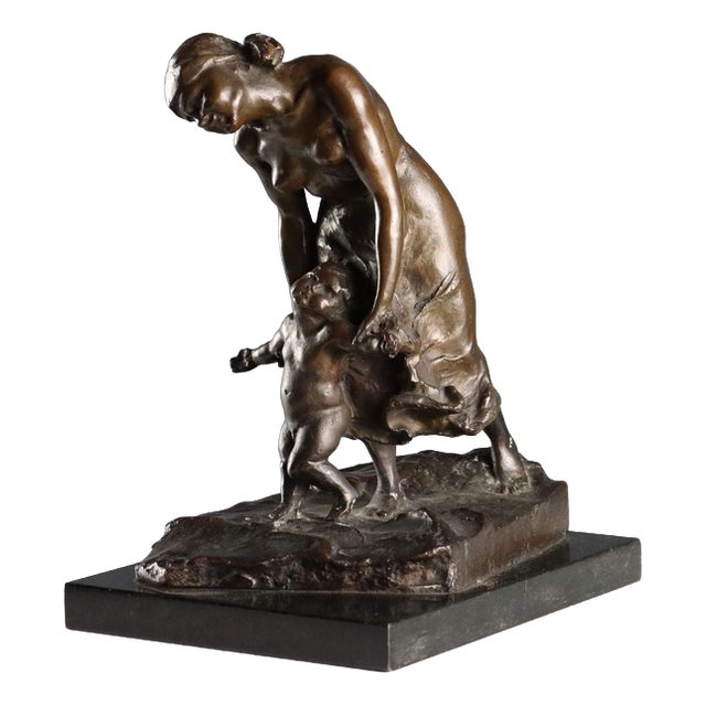 Antique Bronze Sculpture of Mother with Child, 20th Century For Sale