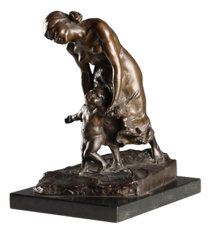 Antique Bronze Sculpture of Mother with Child, 20th Century