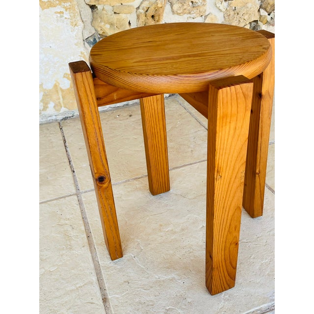 Vintage Fir Wood Stool with Fins, 1970s For Sale - Image 9 of 18