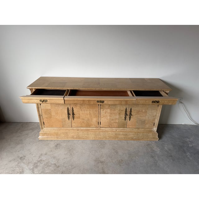 Wood 1990's Vintage Henredon Charles X Burl Wood Sideboard With Brass Hardware For Sale - Image 7 of 18