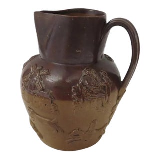 19th Century English Stoneware Salt Glaze Jug Pitcher Hunt Scene Windmills Dogs Horse (A) For Sale