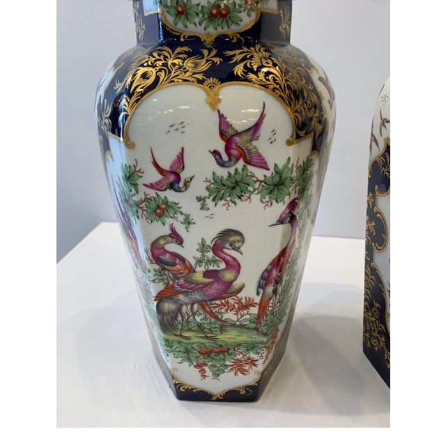 Ceramic Antique Chelsea Bird Motif Porcelain Urn Jars by Samson - a Pair For Sale - Image 7 of 12