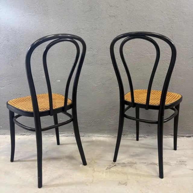 Bentwood Chairs with Vienna Straw Seat by Thonet for Herbatschek, Poland, 1960s, Set of 2 For Sale - Image 4 of 7