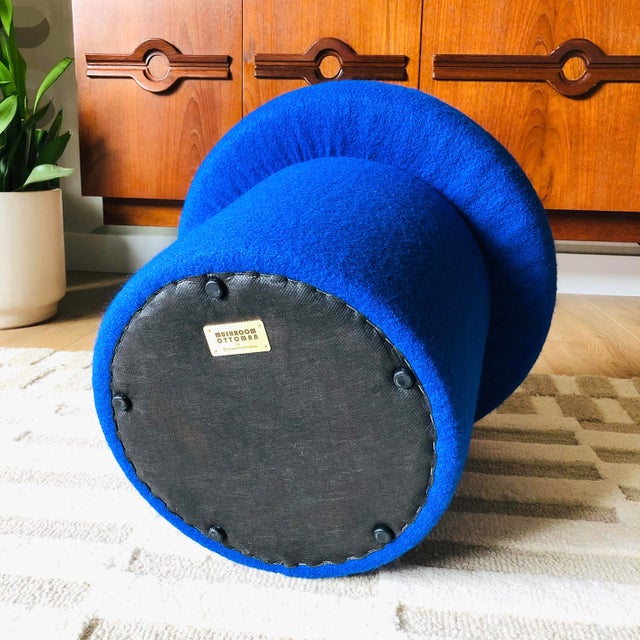 Mushroom Ottoman in Cobalt Wool For Sale - Image 11 of 11