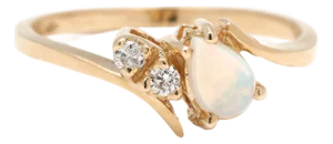 Opal and Diamond Engagement Ring, 14k Yellow Gold, Ring Size 6.5