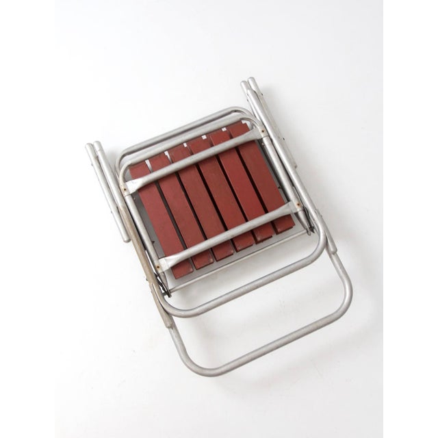 Vintage Mid-Century Aluminum and Wood Folding Lawn Chair For Sale - Image 12 of 15
