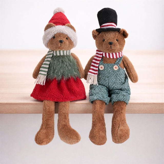 Contemporary Holiday Plush Bear Figurines (Set of 2) For Sale - Image 3 of 5