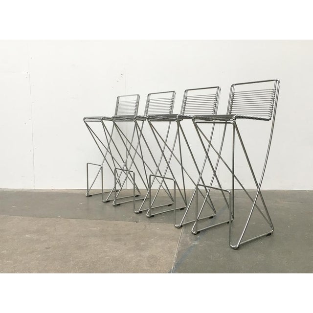 Postmodern German Kreuzschwinger Bar Stools by Till Behrens for Schlubach, 1980s, Set of 4 For Sale - Image 6 of 15