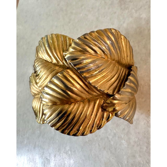 Gorgeous mid century modern leaf cuff gold tone metal.