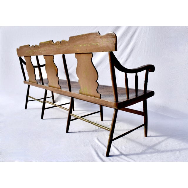 Mid-19th Century American Folk Art Hand Painted Bench, Poplar & Pine For Sale - Image 11 of 12