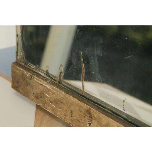 Primitive Antique Bathroom Mirror With Beveled Edge and Rich Patina Wood Frame For Sale - Image 10 of 18