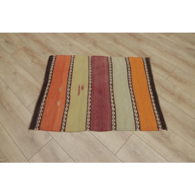 1970s 1970s Farmhouse Orange Striped Kilim For Sale - Image 5 of 13