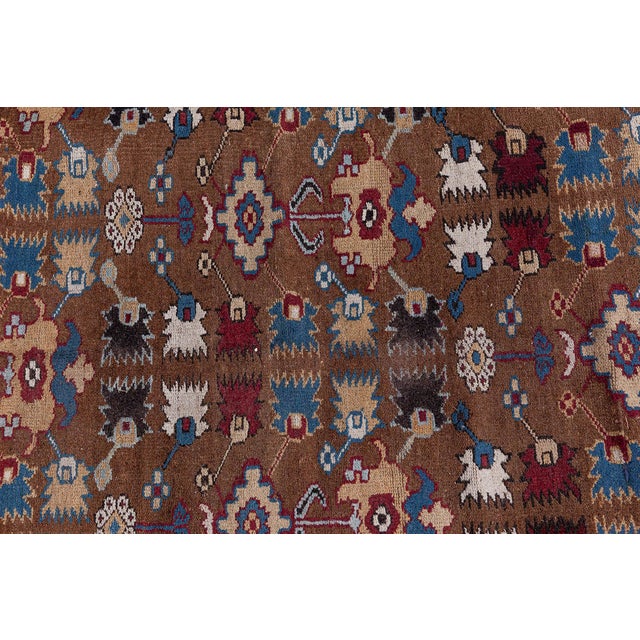 Textile Early 20th Century Indian Blue, Red, Brown, Beige Handwoven Wool Rug For Sale - Image 7 of 8