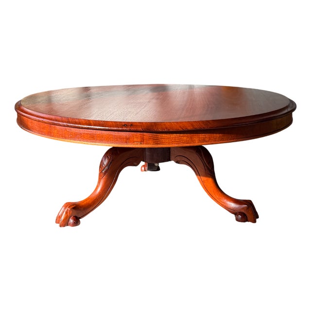 Antique Victorian Round Wooden Coffee Table with Carved Claw Feet, 1890s For Sale