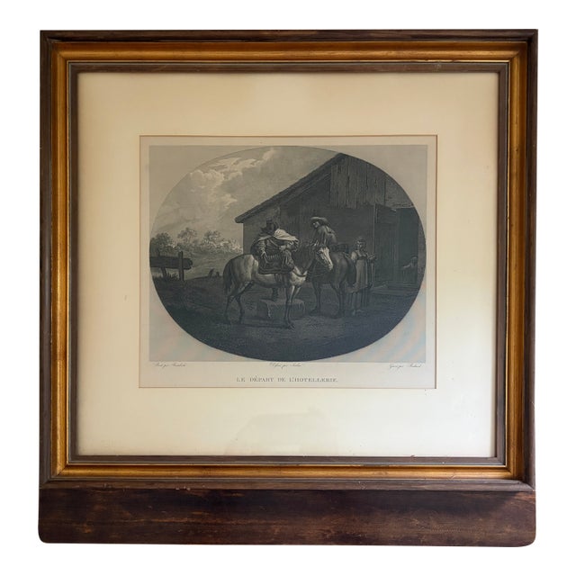 Early 20th C. French “Le Départ De L’Hôtellerie” Equestrian Print in Giltwood Frame For Sale