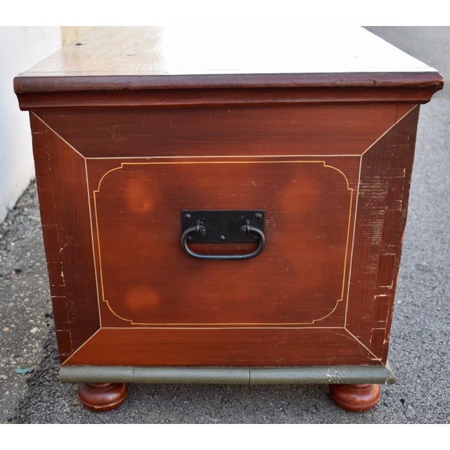 Wood Mid 19th Century Pine Trunk or Blanket Chest in Original Decorative Paint For Sale - Image 7 of 12