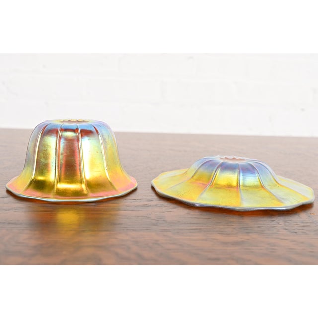 Glass Steuben Aurene Iridescent Art Glass Finger Bowl With Underplate For Sale - Image 7 of 10