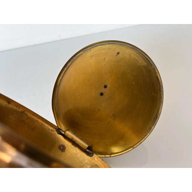 Metal Vintage Art Flower Glass Decorative Brass Box For Sale - Image 7 of 11