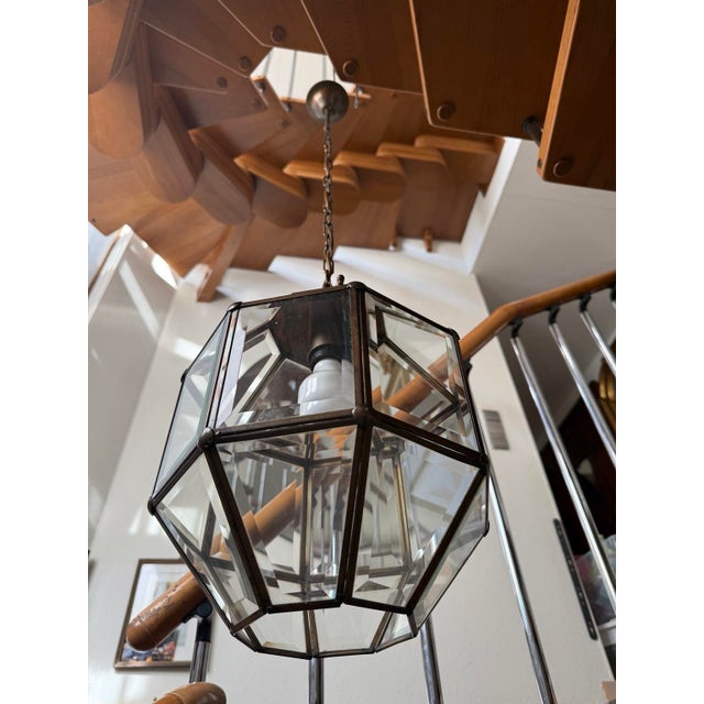 Antique Vienna Secession Pendant Lantern with Beveled Glass attributed to Adolf Loos, Vienna, 1900s For Sale - Image 5 of 9