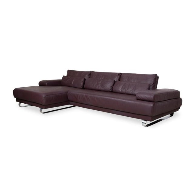 Modern Leather Chrome Harry Corner Sofa in Bordeaux Aubergine with Manual Function from Ewald Schillig For Sale - Image 3 of 18