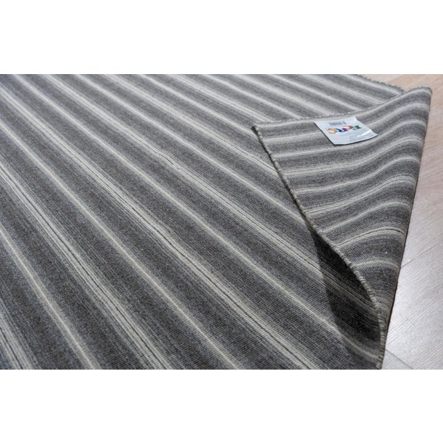 Textile 5x8 Lush Timeless Gray Stripe Modern Kilim Flatweave Wool Carpet Rug For Sale - Image 7 of 8