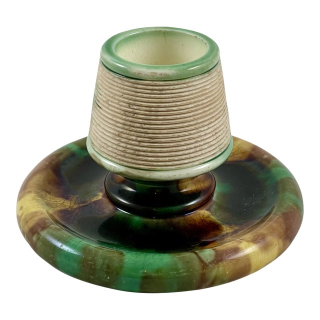 Wedgwood Green & Brown Tortoiseshell Glazed English Majolica Match Striker For Sale