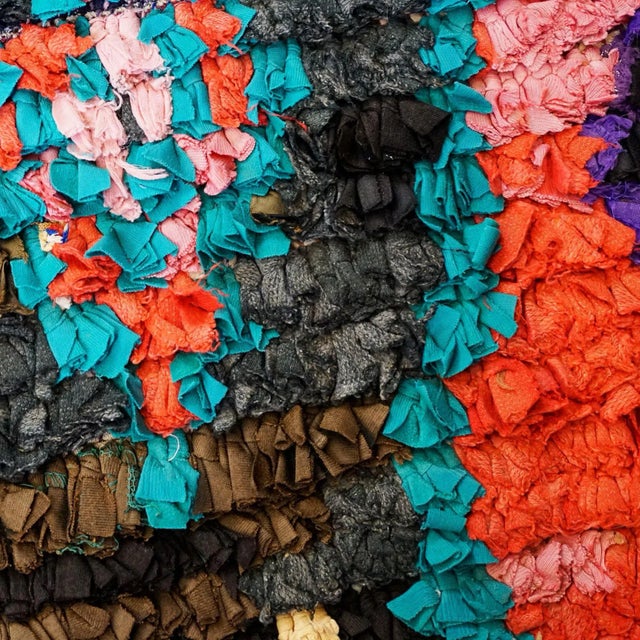 Vintage Moroccan Multicolored Hand-Knotted Berber Boucherouite Rug For Sale - Image 10 of 11