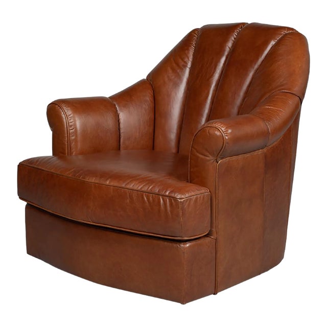 Classic Leather Swivel Chair For Sale