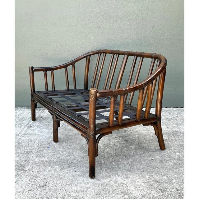 Coffee Vintage McGuire Bent Rattan Loveseat For Sale - Image 8 of 12