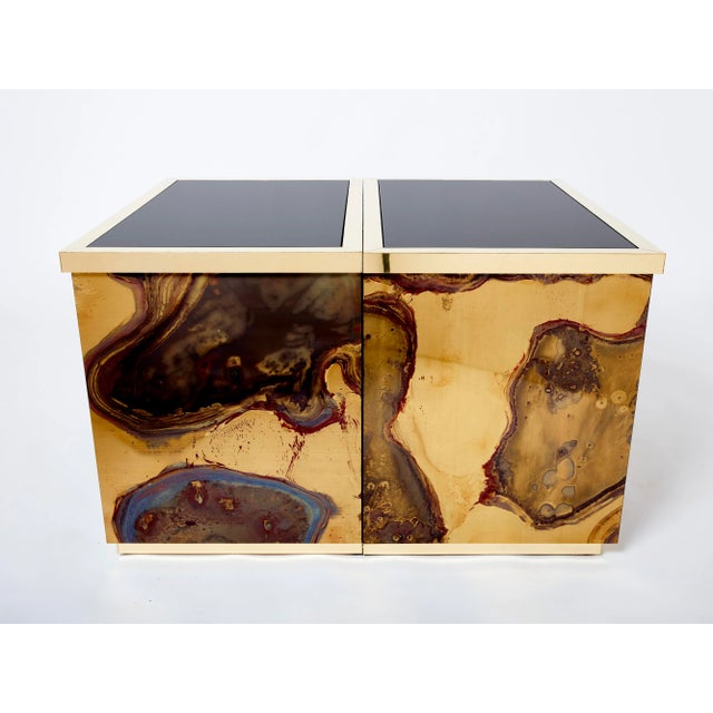 Pair of Isabelle and Richard Faure Oxidized Brass Cabinets Buffets 1970s For Sale - Image 12 of 13