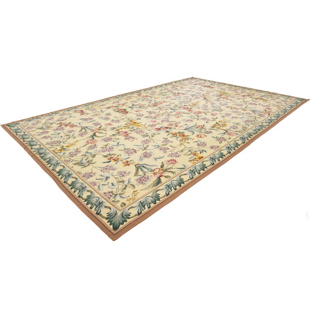 1990s Handcrafted French Aubusson Wool Rug in Pale Yellow With Floral Design For Sale - Image 12 of 12